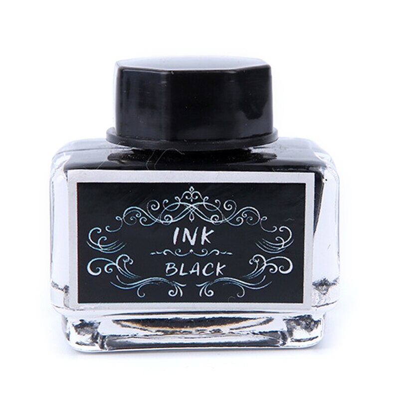 Pure Colorful Bottled Ink Fountain Pen Ink Non-carbon Refilling Inks Student Stationery School Office Supplies (1 Bottle, 15ml ): BK