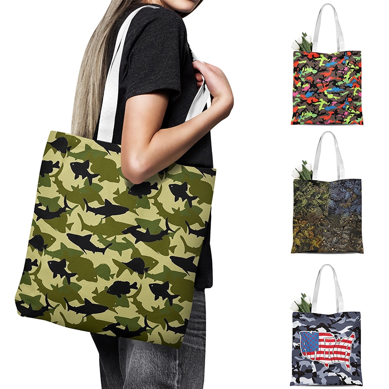 Serie de camuflaje bolso de lona plegable, bolso de compras de gran capacidad, multifunción, de gran