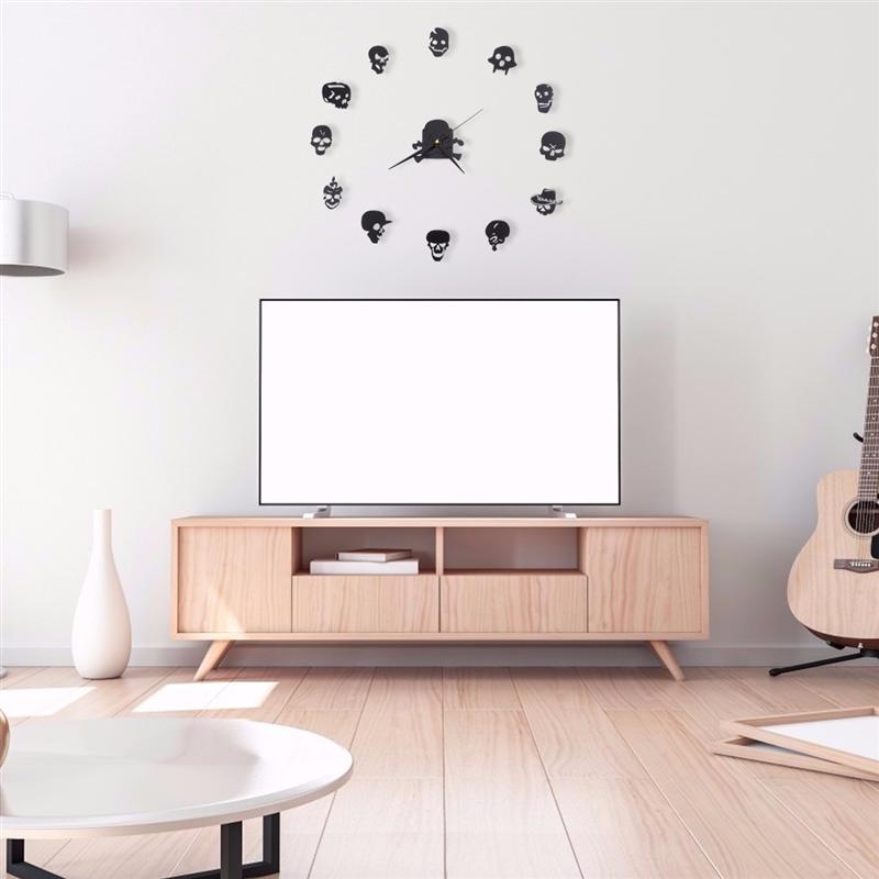 Halloween Decoration Wall Clock Skull Skeleton DIY Mirror Surface Wall Clocks Modern Living Room Clocks Wall Art Home Decor