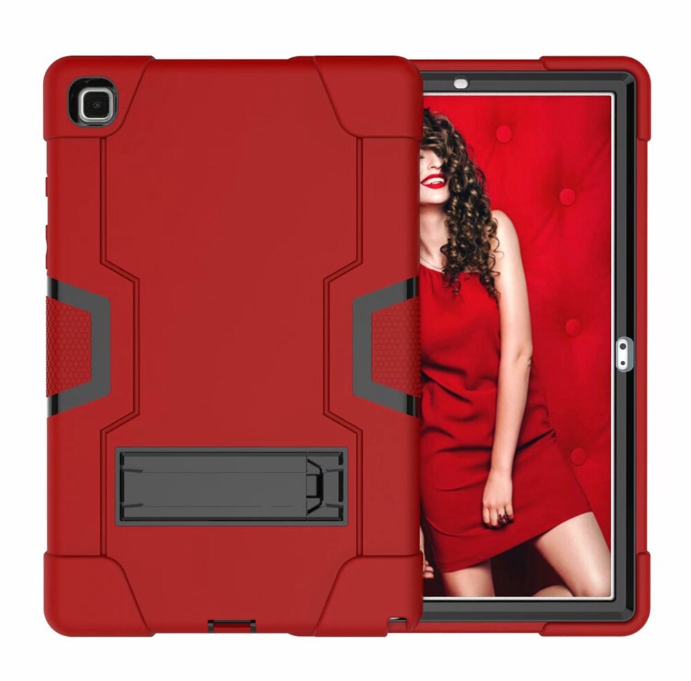 Do Samsung Galaxy Tab A7 10.4 2020 SM-T500 SM-T505 Case odporny na wstrząsy dzieci bezpieczne PC Silicon Hybrid Stand Full Body Tablet Cover: Red - Black