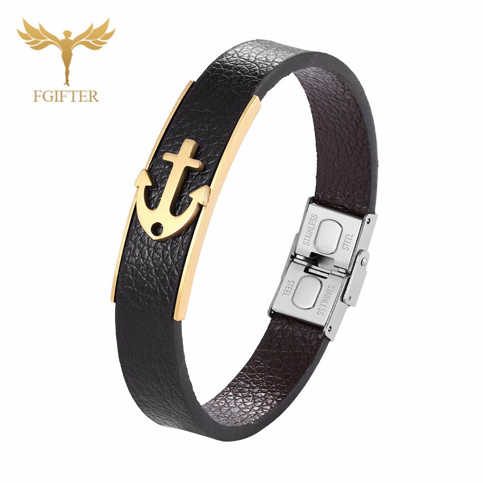 Neue Edelstahl Anker Armbänder Fesseln Schwarz Leder Armbinde Männer Sport Armbinde Schmuck: 21cm / Heißes Stempeln