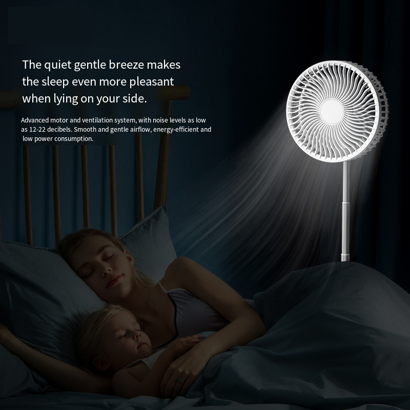 Gletsjerwitte uitschuifbare ventilator met usb-oplaadfunctie, opvouwbare, draagbare mini-elektrische ventilator voor slaapzaal, buitenactiviteiten en ventilator met afstandsbediening.