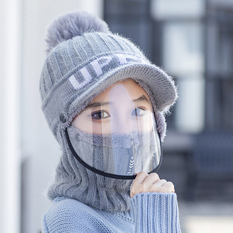 Bonnet écharpe avec masque Transparent pour femme, couvre-visage, casquette chaude, pour le sport, Halloween, hiver: 04