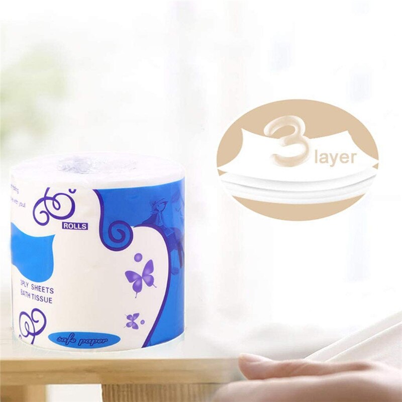 10Rolls/Pack Toilet Paper 3 Layers Roll Paper Bathroom Toilet Tissue Kitchen Cleaning Paper Wood Pulp Paper Individual Package