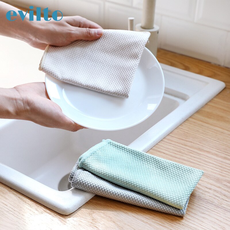 3pcs Microfiber Fish Scale Wipe Cloth Water-absorbing Wiping Rag for Kitchen Glass Washing Dish Dust Cleaning Towel Gadgets Tool