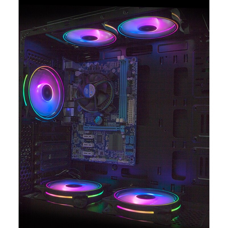 4 Pin 120mm Cool Fan Pc Fan Solar Eclipse Effect Internal Rainbow External Interntl RGB Silent Fan for Pc Cooling 3Pack