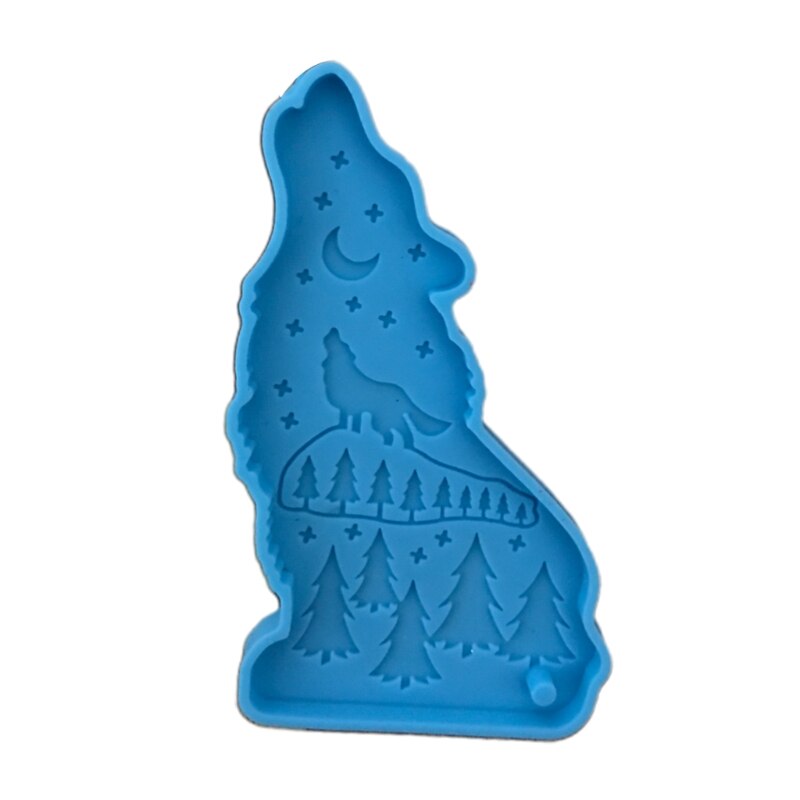 Shiny Wolf Pendant Epoxy Resin Mold DIY Crafts Silicone Mould for Keychain Charm: Blue