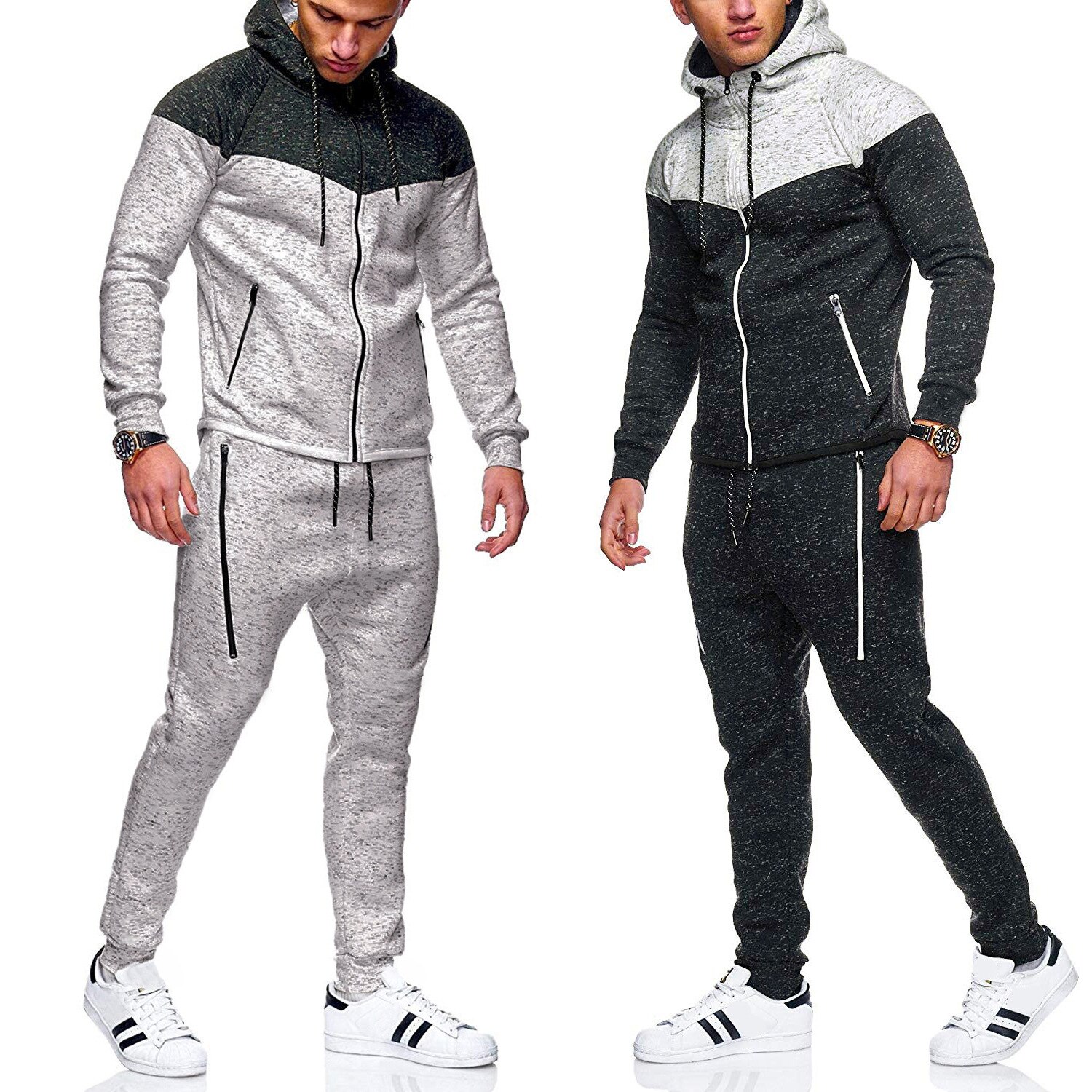 Automne hommes vêtements de sport survêtement sweats homme décontracté 2 pièces costume de sport fermeture éclair jogging hommes ensemble piste entraînement ensemble de course