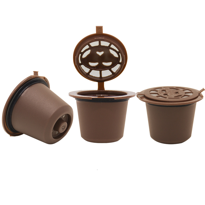 Vokory 3 stk /9 stk kaffe kapsel skal genanvendeligt refill filter plast til nespresso maskine kapsel filtre køkken tilbehør: Kaffefarve 3 stk