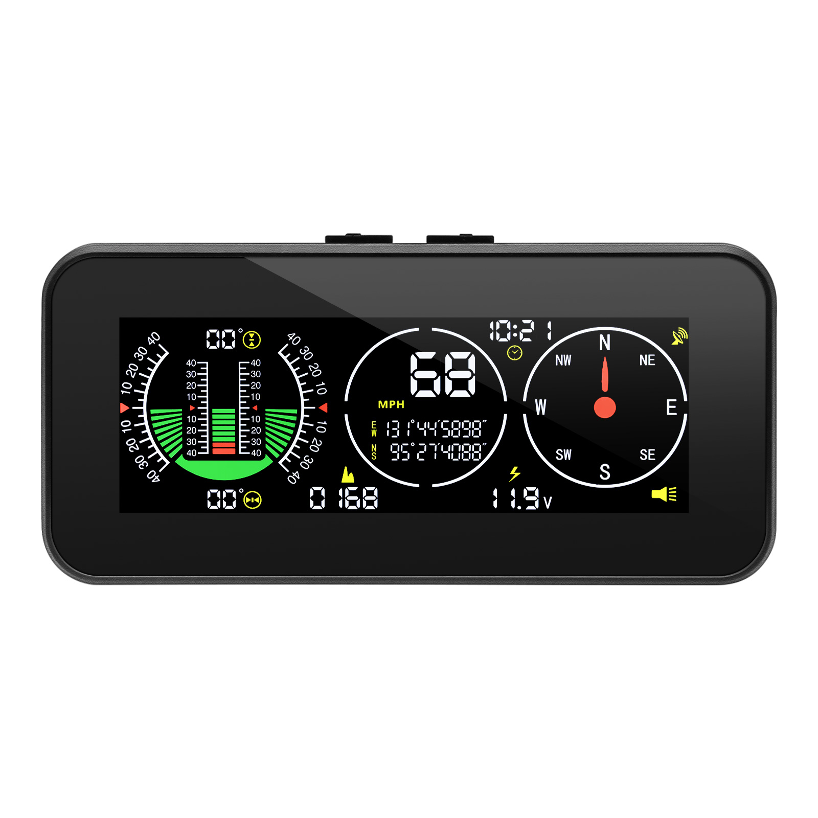 M60 affichage tête haute vitesse pente mètre KMH MPH numérique GPS inclinomètre voiture HUD boussole alarme de survitesse 4x4 accessoires tout-terrain: Black