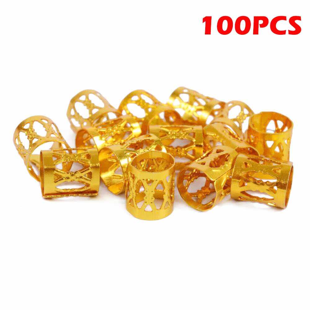 Anillos de pinza para el pelo para rastas, trenzas de pelo ajustables multicolores doradas y plateadas, cuentas para puños, horquilla, joyería, accesorios para adornos para el cabello: YELLOW