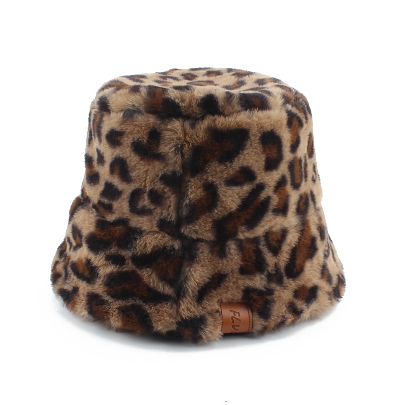 Koreansk vinter vintage leopard plys spand hat kvinder varm imiteret pels spand cap japansk sød sød fisker hat