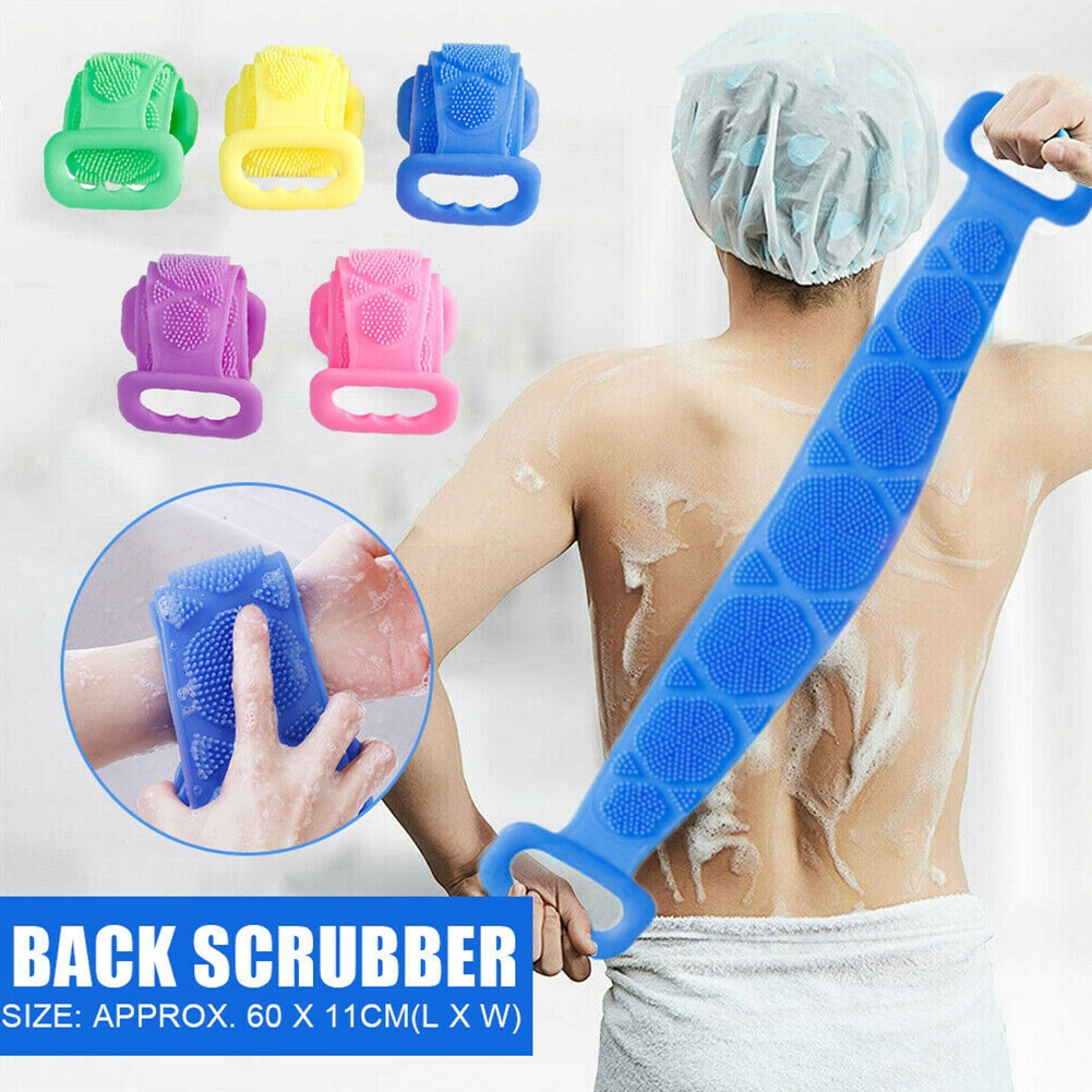 Frotador de espalda de limpieza fácil eliminación de piel muerta de baño pared de la Ducha doble cara colgante suave de silicona limpieza corporal cinturón de baño