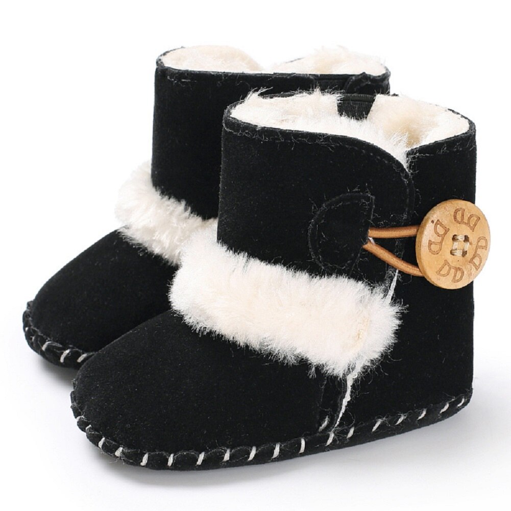 Baby Infant Winter Boots Kid Baby Girl Boy Snow Shoes Warm Soft Sole Bottom Prewalker Crib Shoes Plush Solid Cotton Boot: Black / 13-18 Months