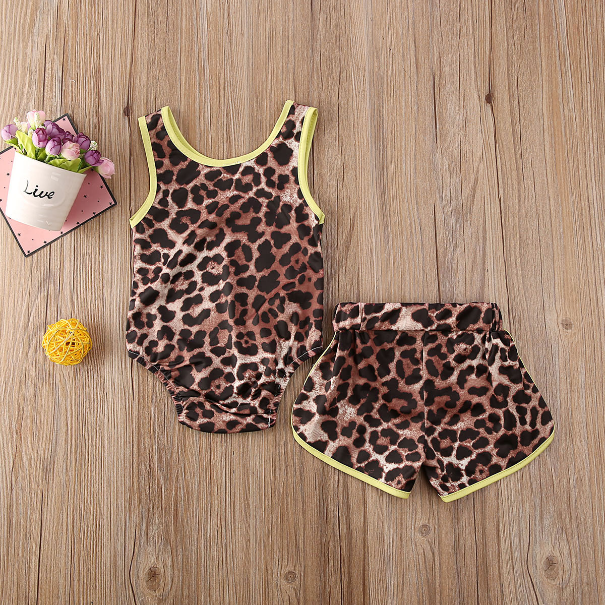 0-24m smålåve baby jenter badedrakt 2 stk leopardprint badetankini bikini sett badetøy strandtøy