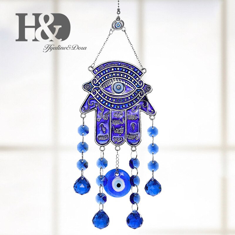 Diy Lucky Hamsa Turkse Blue Evil Eye Crystal Charm Suncatcher Hanger Wind Chime Amulet Thuis Muur Tuin Opknoping Decoratie