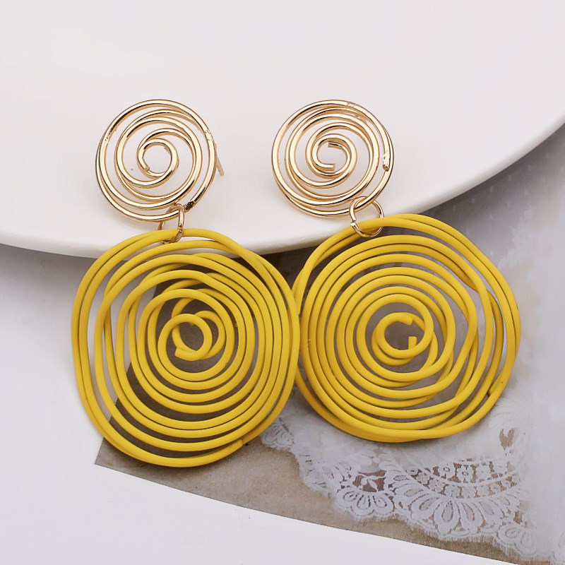 Pendientes grandes redondos de alambre rojo, verde, amarillo, espiral, laberinto de Metal geométrico, joyería para de boda, Pendientes: yellow