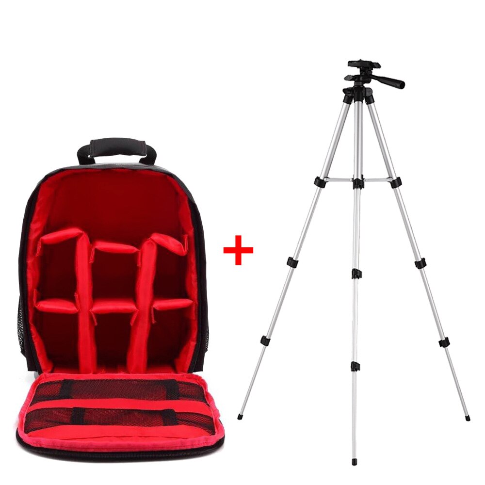 Multi-functional Camera Backpack Video Digital DSLR Bag Waterproof Outdoor Camera Photo Bag Case for Nikon Canon Sony Photo Bag: A-Red and Tripod