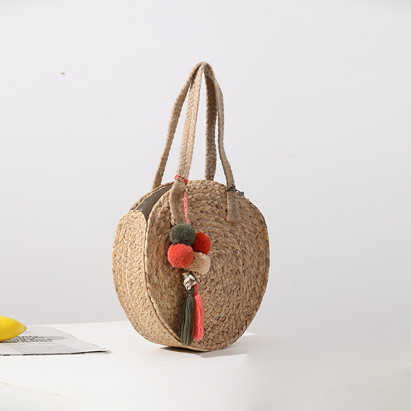 Leuke Haar Bal Strozak Grote Capaciteit Ronde Niche Geweven Zak Vrouwen Een-Schouder Hand-Held strandtas