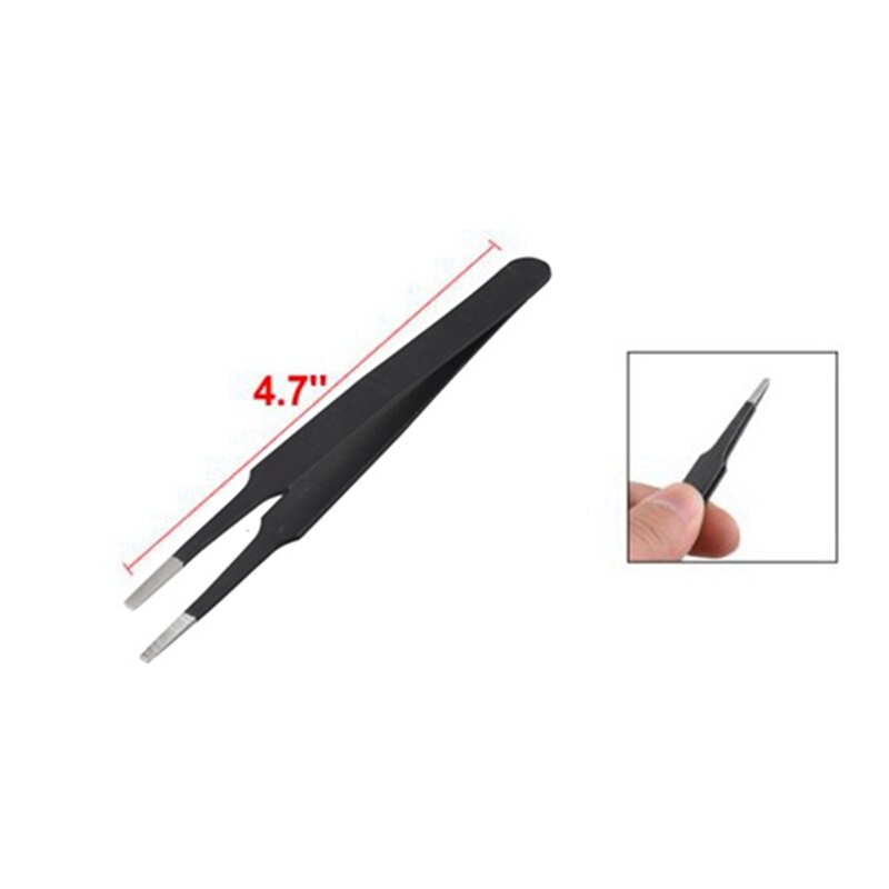 1pcs Anti-Static Flat Square Tip Stainless Steel Straight Tweezers 4.7 inch Long &amp; 1pcs Folded Knife Type Horn Comb