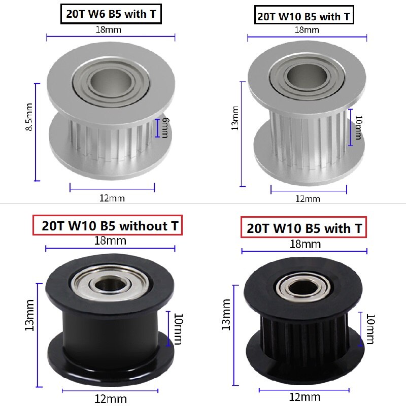 MEGA 20PCS GT2 Idler Pulley 20 Teeth 16 Teeth Bore 3mm 5mm with bearings 3D Printer Parts for 2GT Timing Belt Width 6mm 10mm