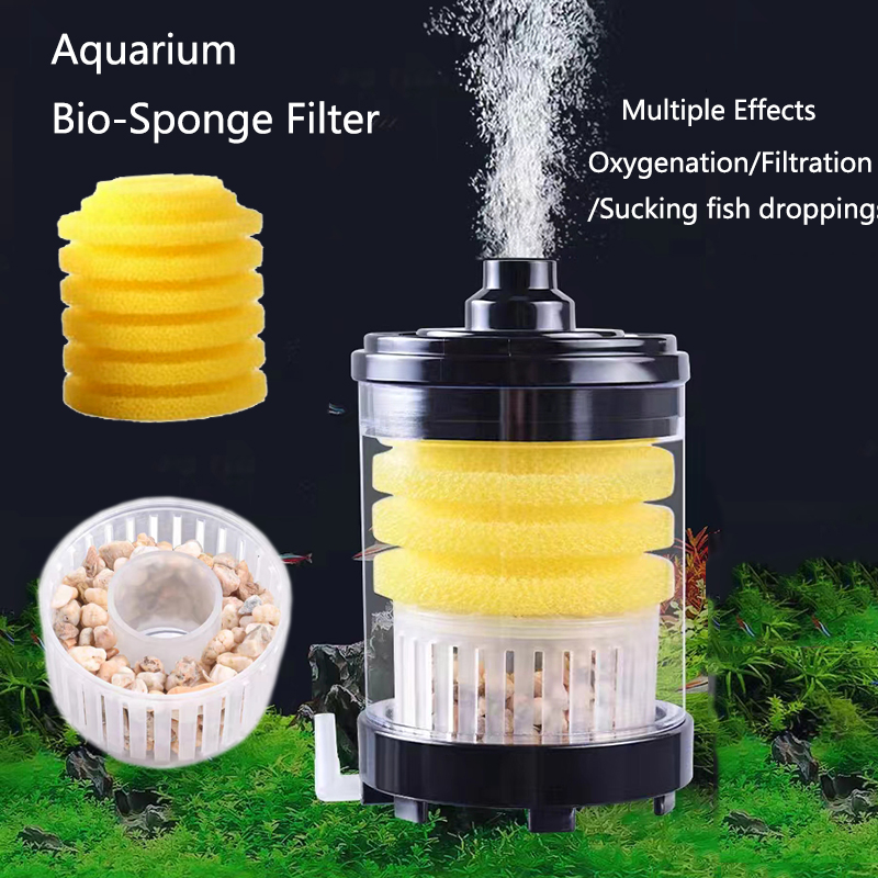 Taburete para excrementos de peces para acuario, filtro de succión para estiércol, recolector de pecera, esponjas bioquímicas con bolas multimedia, aumento de oxígeno