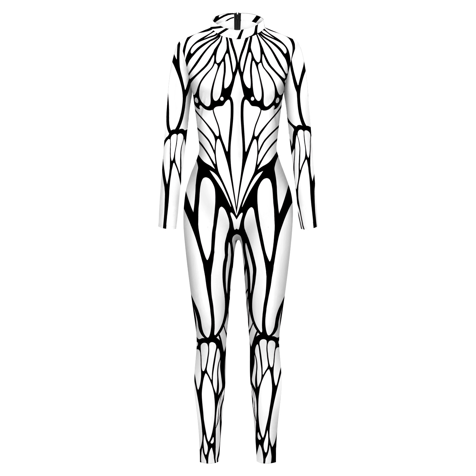 [du er min hemmelighed] halloween sort/hvid sommerfuglelinje cyber sort/hvid mønster bodysuit dame zentai-dragt: Xl / Grøn