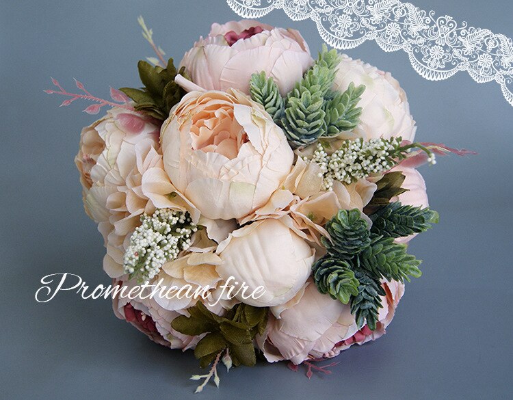 Bridal Wedding Boeketten Roze Champagne Boeket voor Bruiden Kunstbloem Bruidsboeket AA037