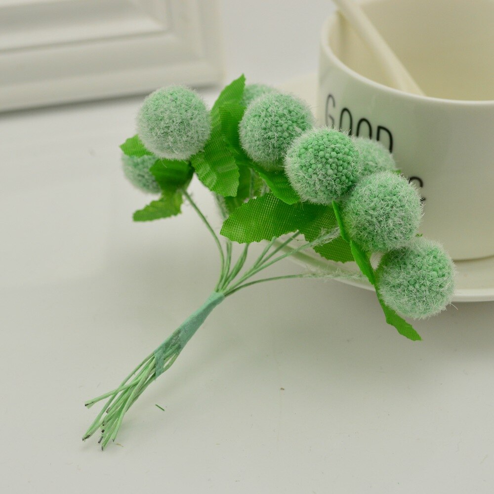Flores artificiales baratas para decoración de hogar, jardín, boda, corona, , Scrapbooking, manualidades, bolas de pompón de simulación, 6 uds.: water green
