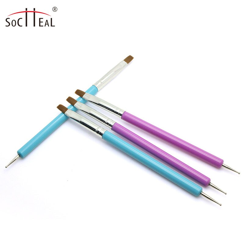 Herramienta de punteo de manicura de doble cabeza, pincel para punteo DIY, pincel plano de nailon, herramientas de arte de uñas, herramienta de pintura para manicura