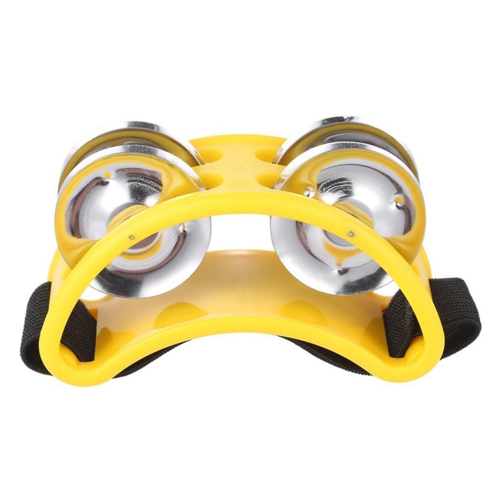Media luna forma pandereta para el pie cascabel de metal percusión instrumento Musical caja tambor accesorio compañero negro rojo amarillo
