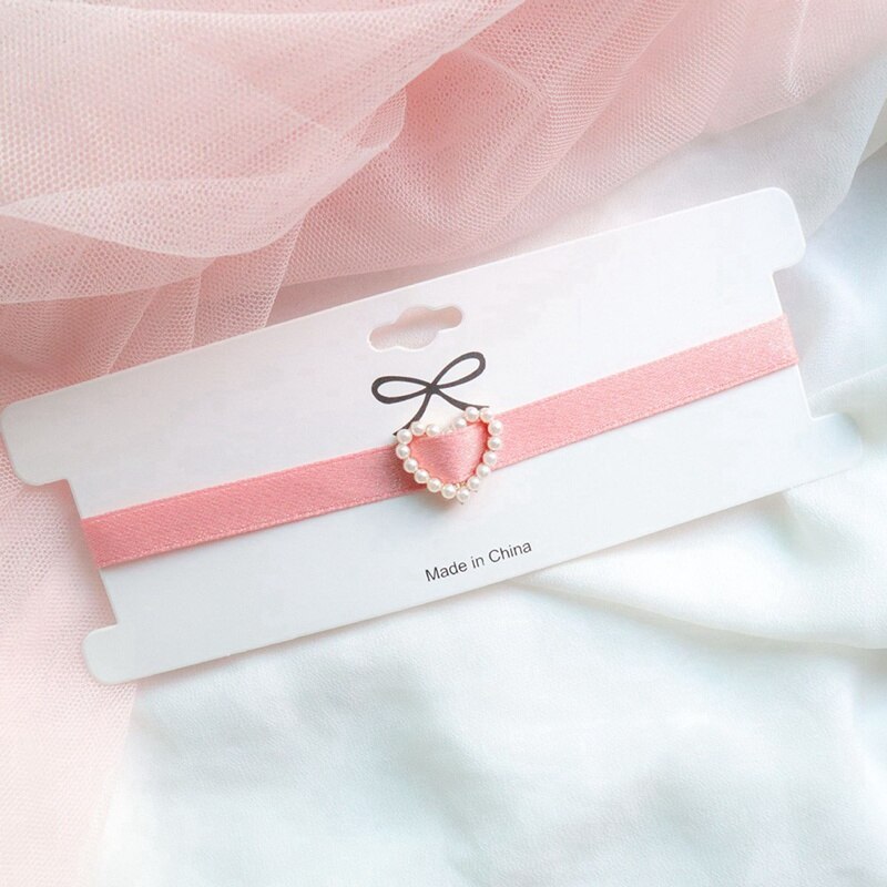 Pink Peach Heart Pendant Choker Short Clavicle Necklaces For Girl Cute Aesthetic Jewelrys