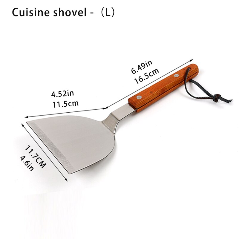 Goud Keukengerei Spatel Houten Handvat Barbecue Turner Rvs Pannenkoek Teppanyaki Hibachi Droge Pan Accessoires: Cuisine shovel-L