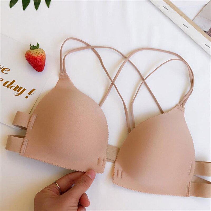 Sexy Sujetador Front buckle Push up bra tazas un corazón Delgado halter sujetador correas Cruz espalda femenina ropa interior