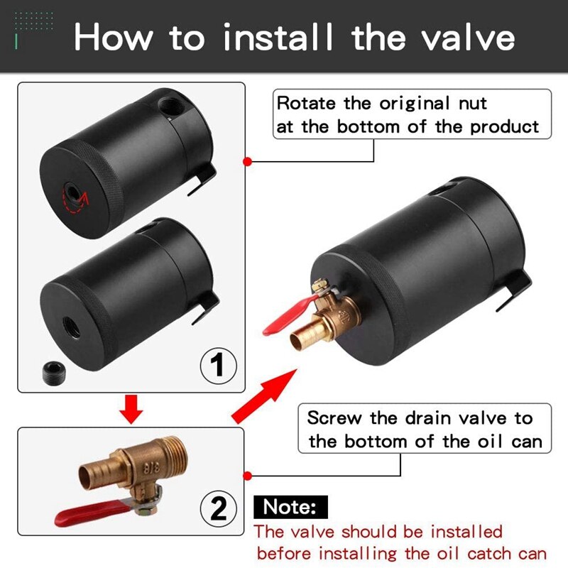 Universal Aluminum Alloy 3-Port Oil Catch Can+Oil Drain Valve,2 Inlets 1 Outlet-Black