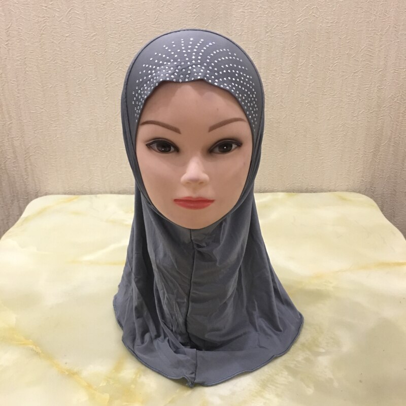 H003 fit 2-7 lat mała dziewczynka hidżab kapelusze z koronką muzułmańska chusta islamska chustka na głowę kapelusz amira pull on headwrap: grey