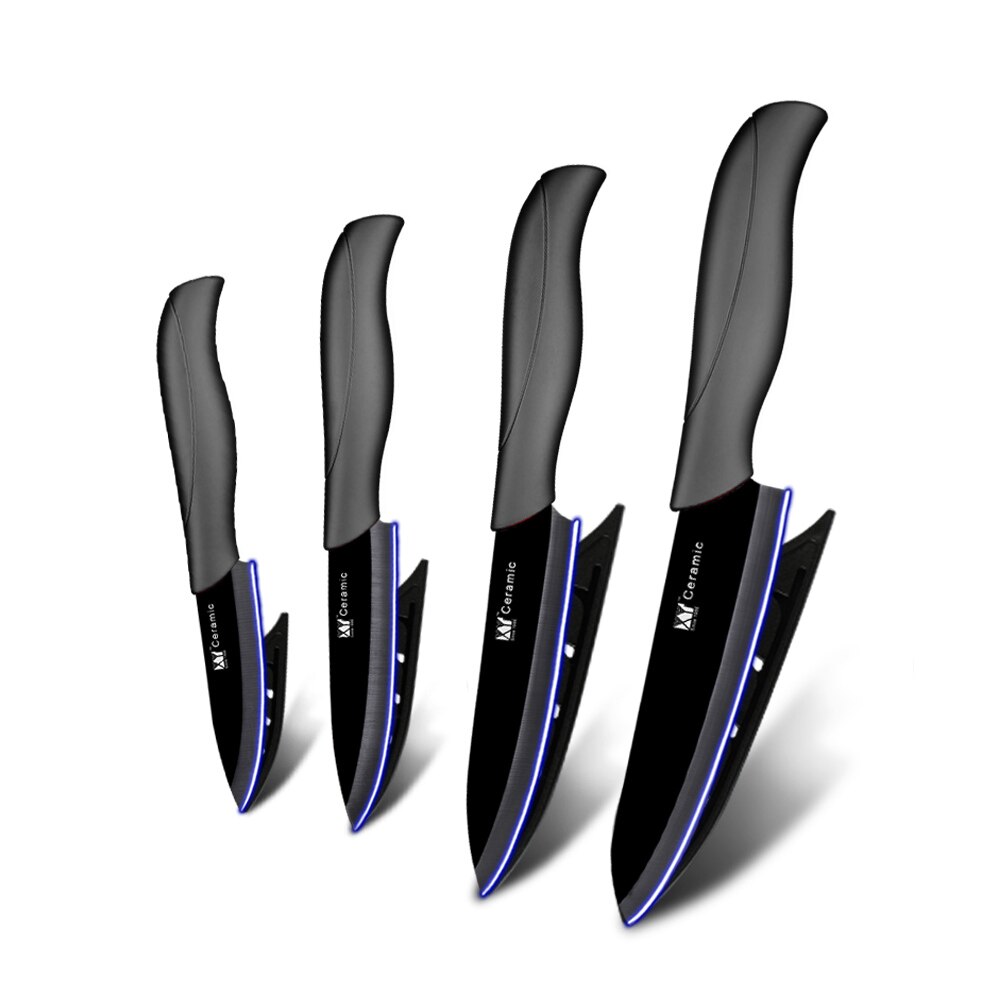 cuchillo de cerámica de 3 4 5 6 pulgadas Juego de cuchillos de cocina + pelador Zirconia negra blanco hoja de cuchillo de Chef vegetariana herramienta de cocina: Black H Black Blade