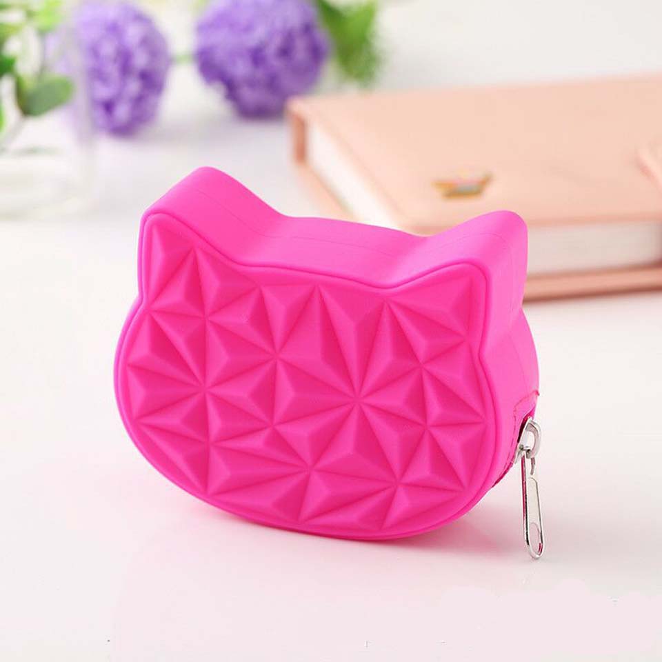 Cute Cat Round Women Silicone Short Wallet Girls Mini Coin Purse Key Wallet for Female Daily Clutch Purse Headset Bags