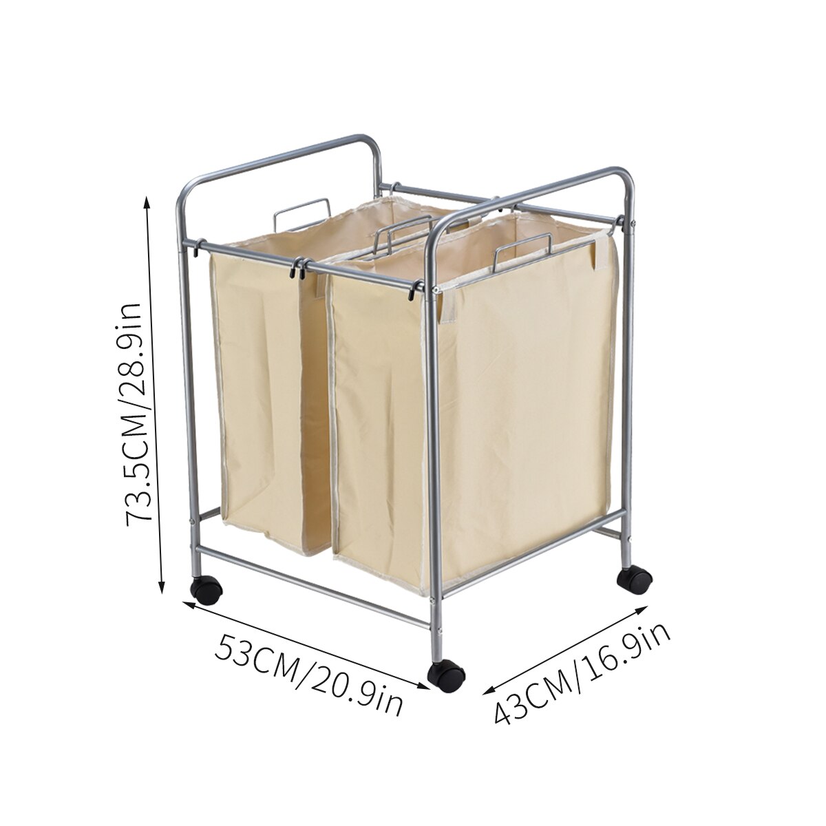 Large Rolling Laundry Basket Organizer 2 Grid Large Laundry Hamper Bin Waterproof Laundry Bags For Dirty Clothes Storage Box