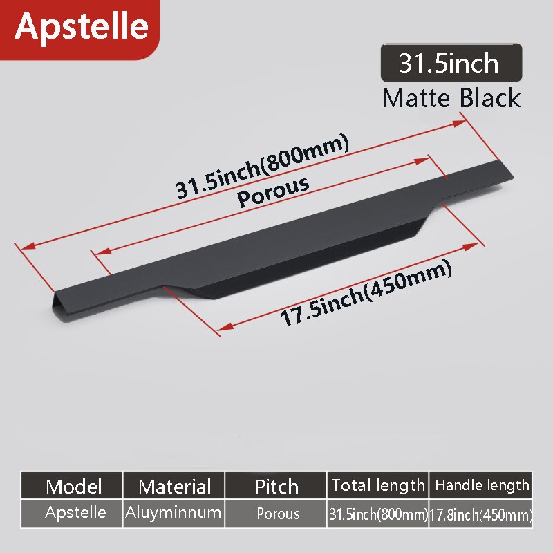 Aluminum Alloy Hidden Home Improvement Black Furniture Handle Furnitur Door Handl T Bar Black Gold Home Improvement: 1-Black-800mm