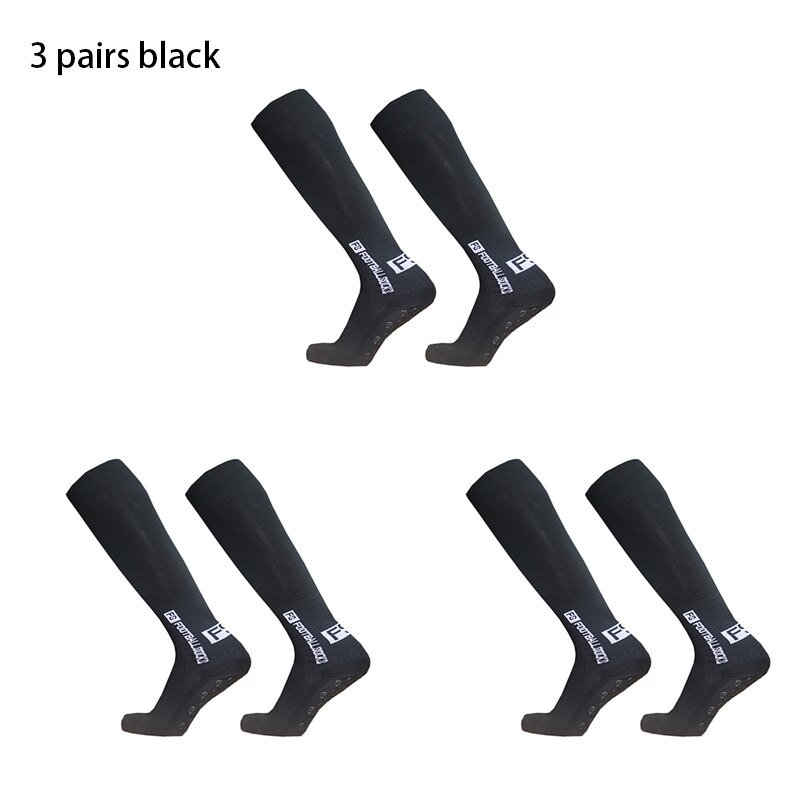 3pairs/set sport piłka nożna skarpety mężczyźni kobiety FS długa rurka skarpety piłkarskie silikonowy uchwyt antypoślizgowy skarpetki: 3pairs black