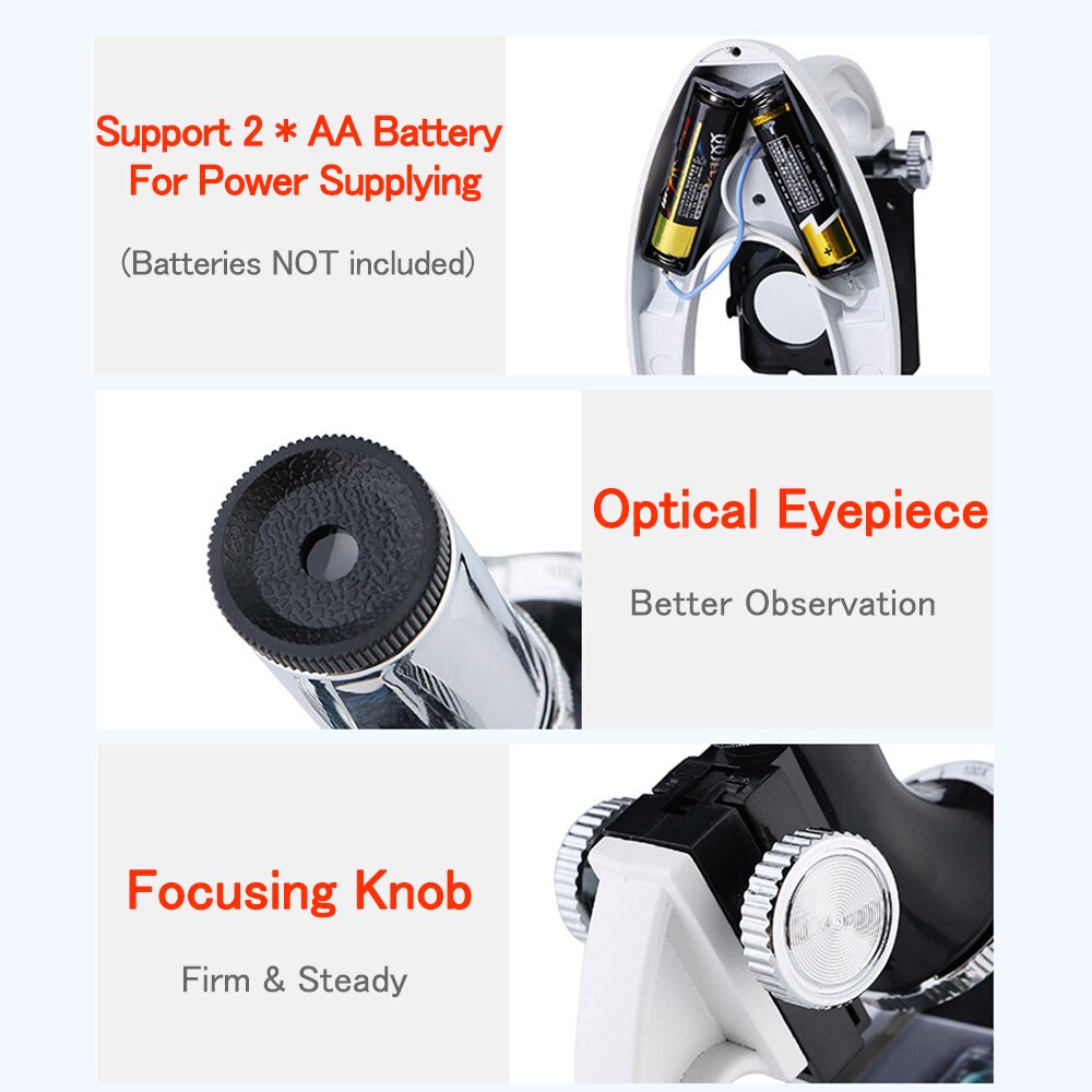 Microscope Set with Accessories Kit 100X-1200X Kids Students All-Metal Microscope Biology Scientific Lab Microscopic Magnifier