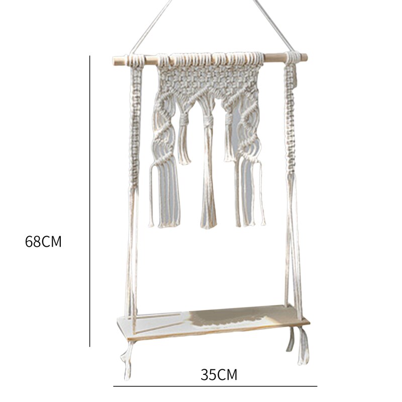 Estantes de macramé para dormitorio y plantas, decoración de Navidad Bohemia, estante de pared de madera, soporte de vela flotante, , decoración del hogar: style C