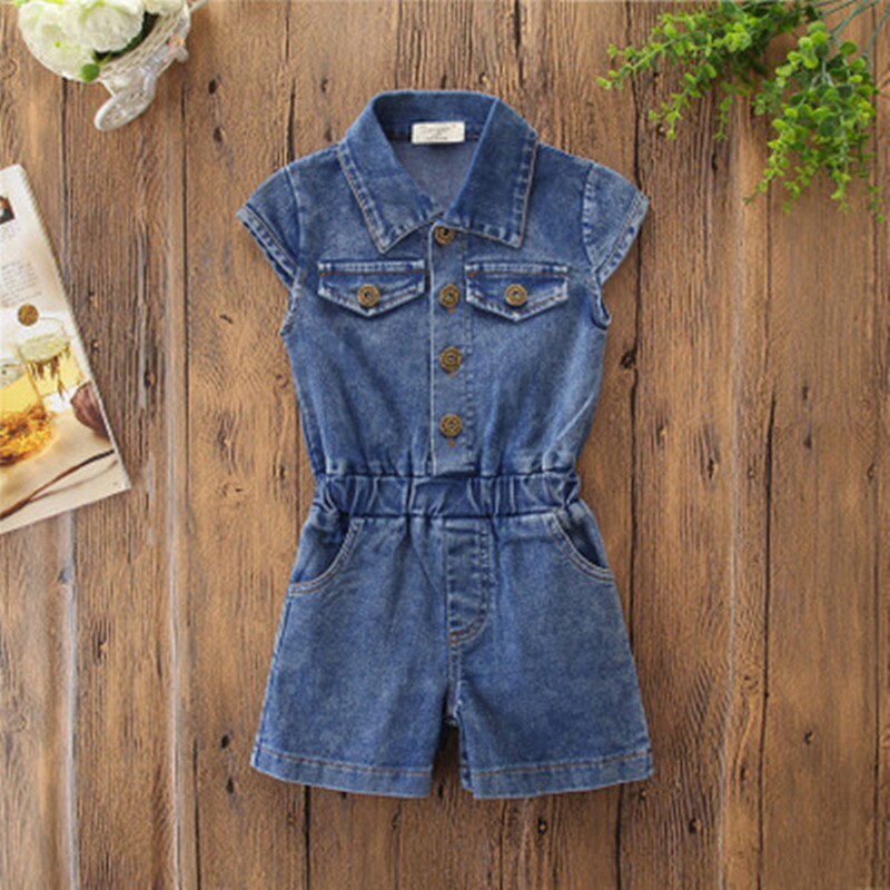 Sommertøj børn jumpsuit piger rompers outfit ærmeløs afslappet pige jumpsuit børn denim overalls baby pige jumpsuits