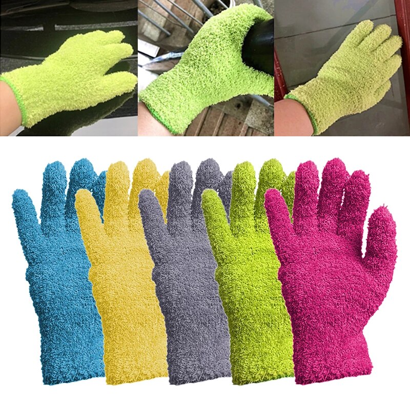 Car Wash Microfiber Dust Removal Gloves Coral Fleece Gloves Clean Five-finger Housework Water Absorbent Dry Hair Gloves