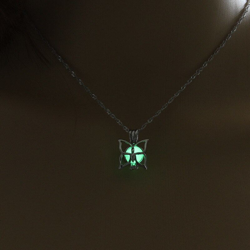 Collar luminoso bonito para mujer, colgante de mariposa brillante, gargantilla de joyería, tres colores disponibles, para mujer: Yellow-green