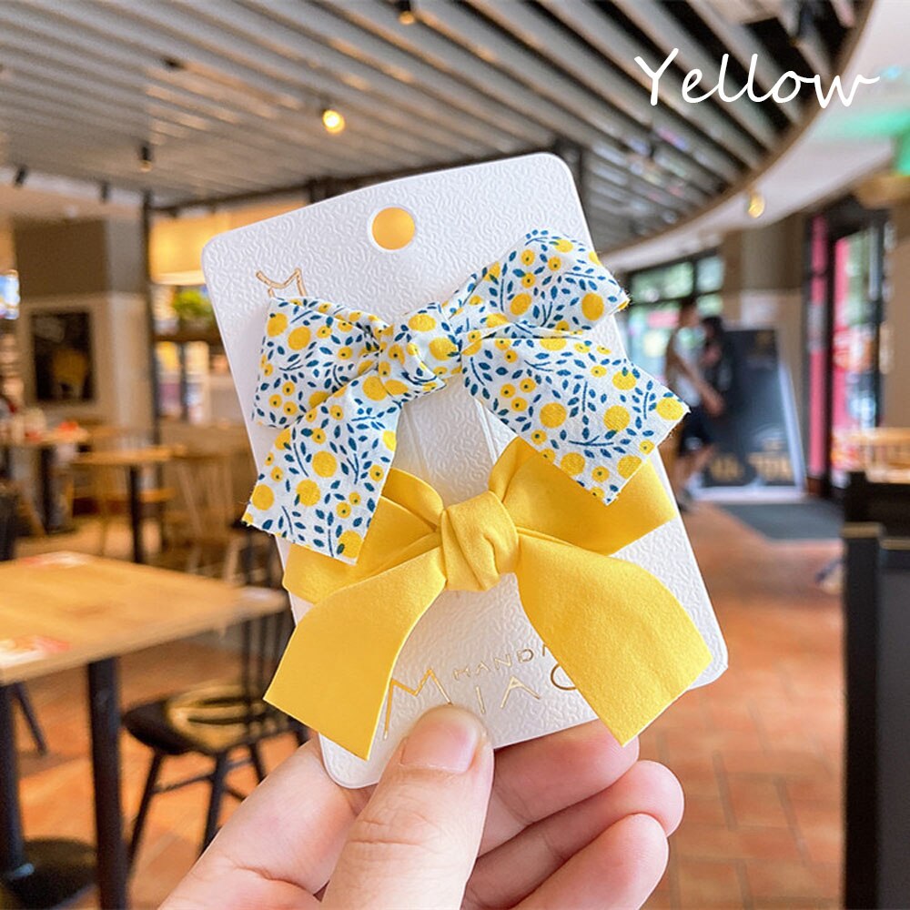 2 unids/set bebé verano pelo Clips chicas dulces y lindas Floral, pinzas para el pelo con lazo niños horquillas princesa tocado Accesorios: yellow
