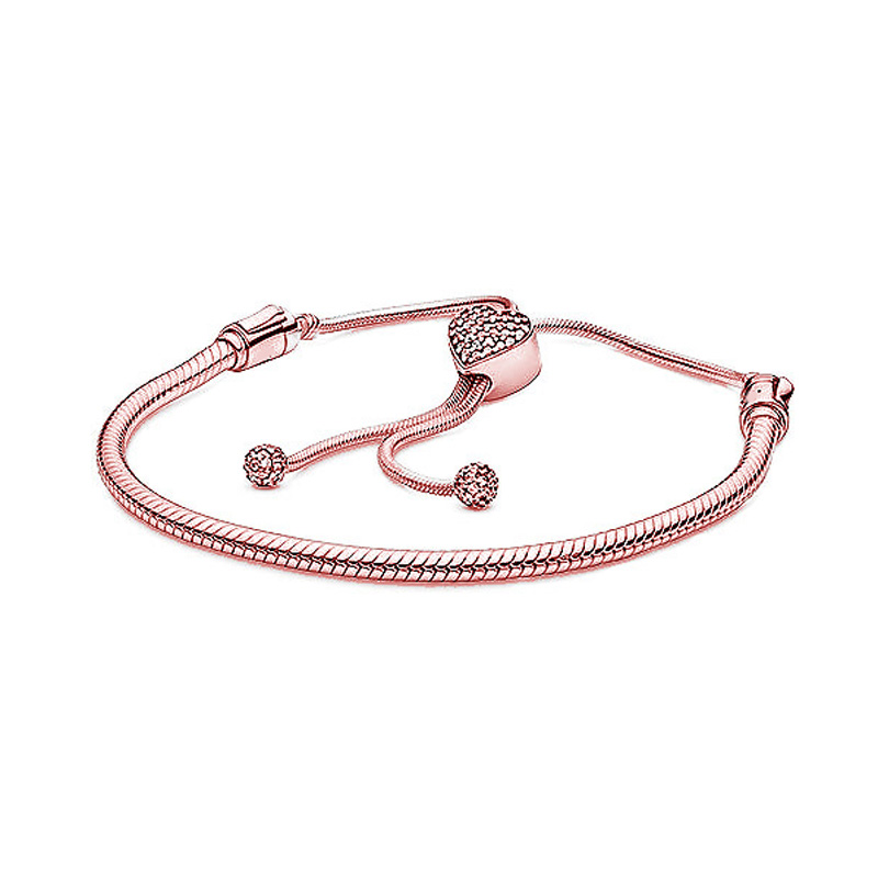 Pavimenta cuore e stella stringa di perline chiusura scorrevole regola il braccialetto misura moda 925 Sterling Silver Bangle Bead Charm gioielli fai da te: 14