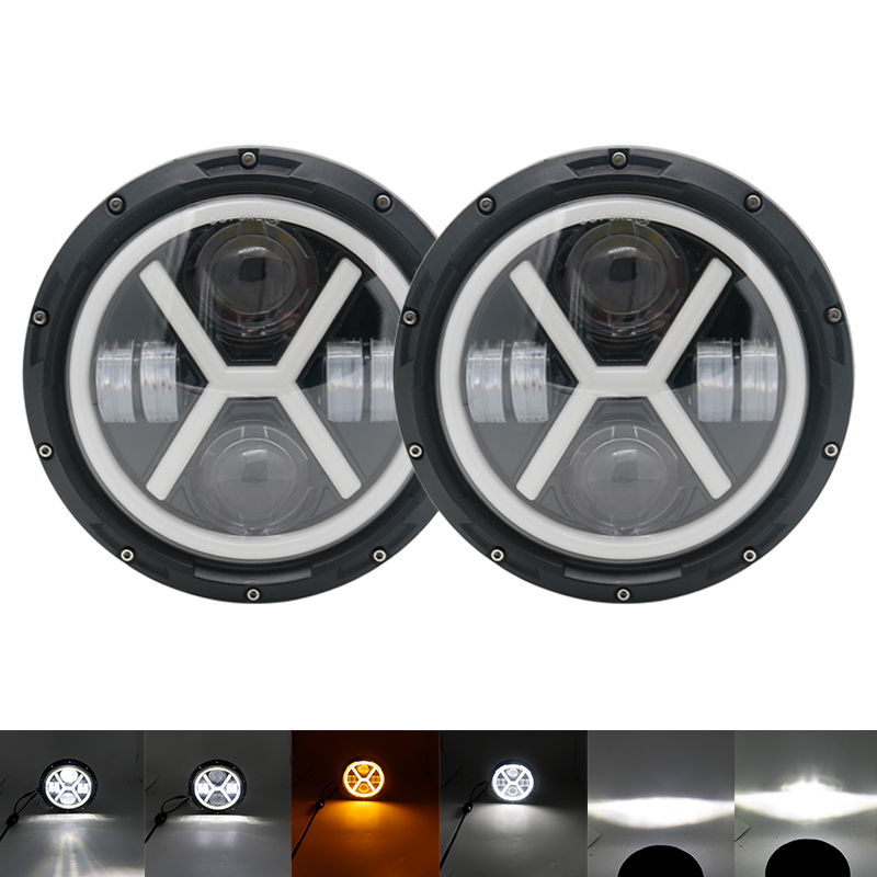 2 pcs Car LED 7 Inch Round Headlight Conversion Kit For Beetle Classic Volkswagen 1950 -1979 Lada Niva 4X4 Uaz Hunter Headlamps