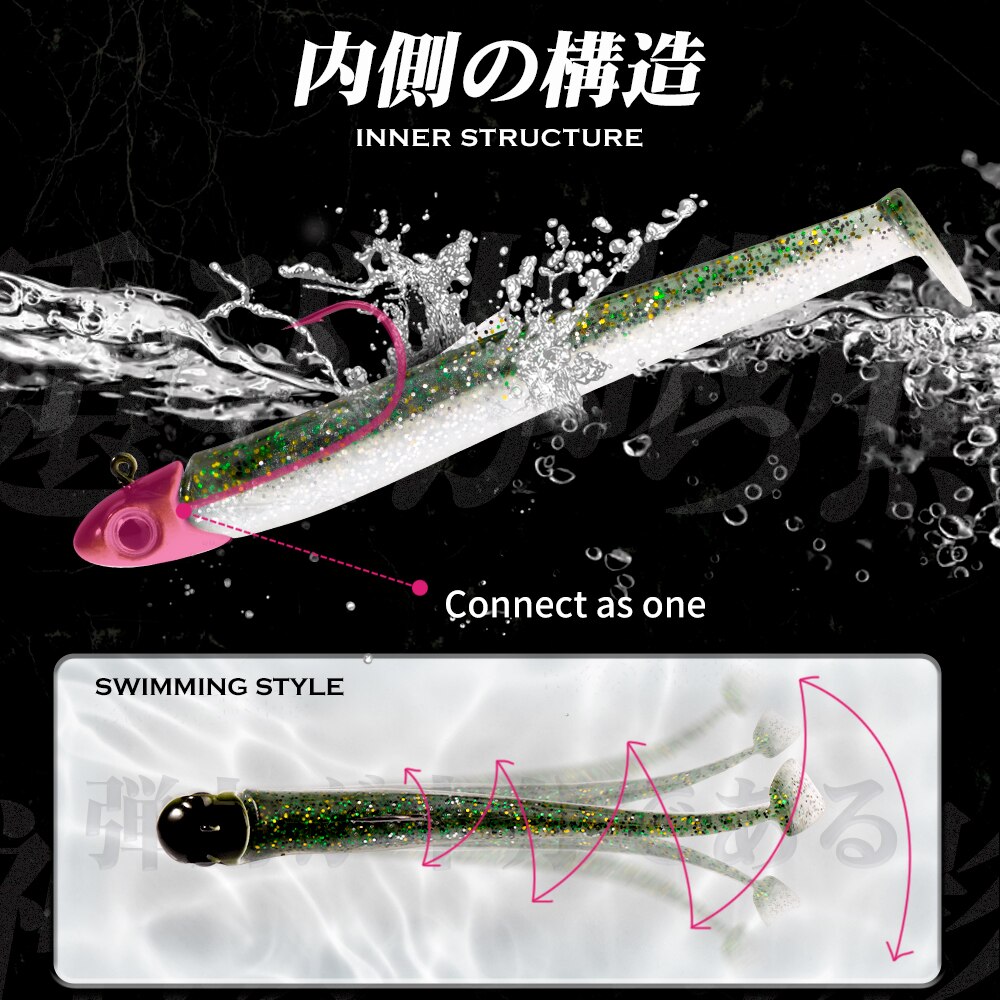 Hunthouse Official Store Fishing Soft Lure sinking 10g/15.3g/20.7g 100mm Jig Head Reflective Wobbler Crazy Eel for bass pike